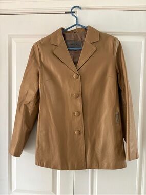 Valentino Rudy Camel Genuine Leather Button-Front Jacket